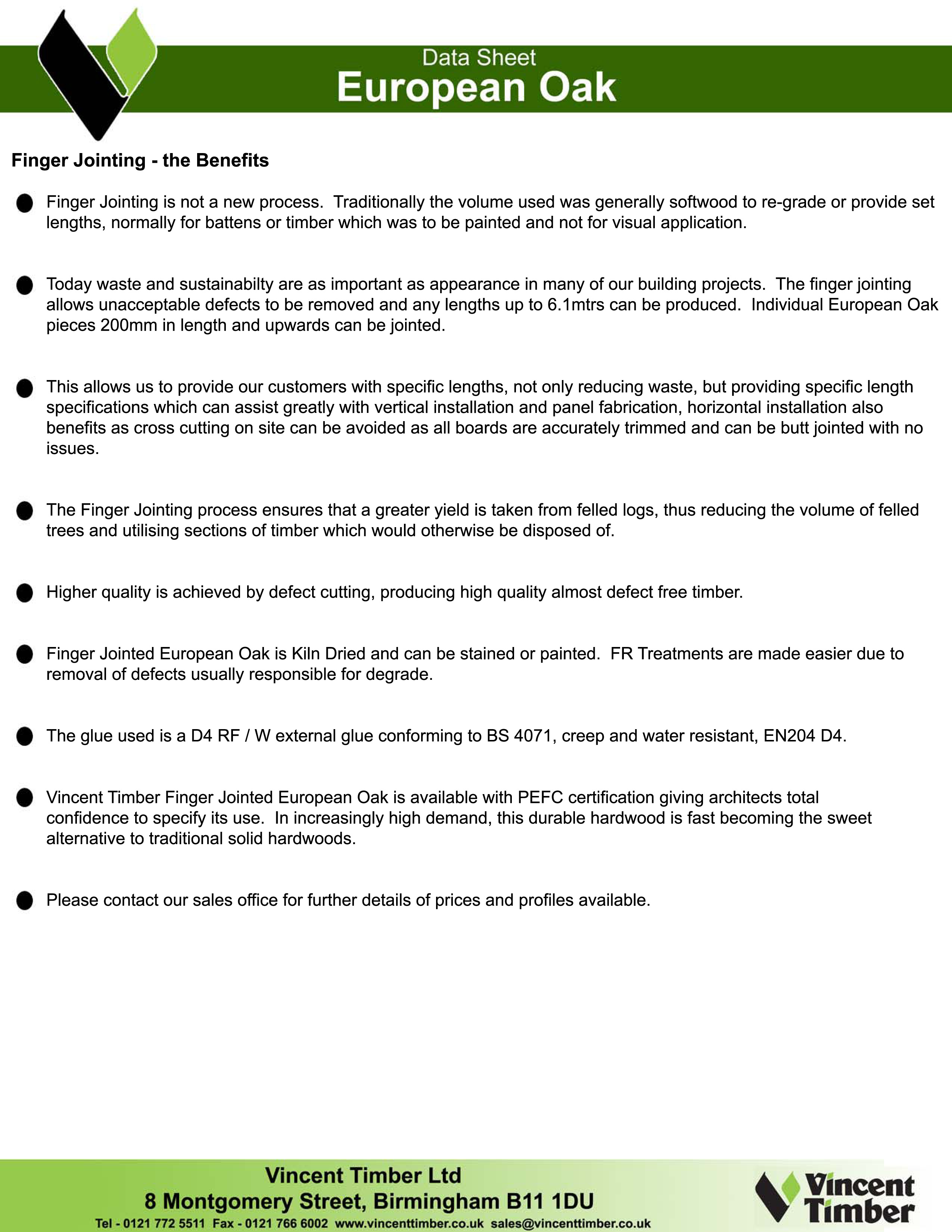 Data Sheet for European Oak
