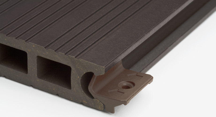 Brown Luna Comp Decking with Brown Fastclip attached